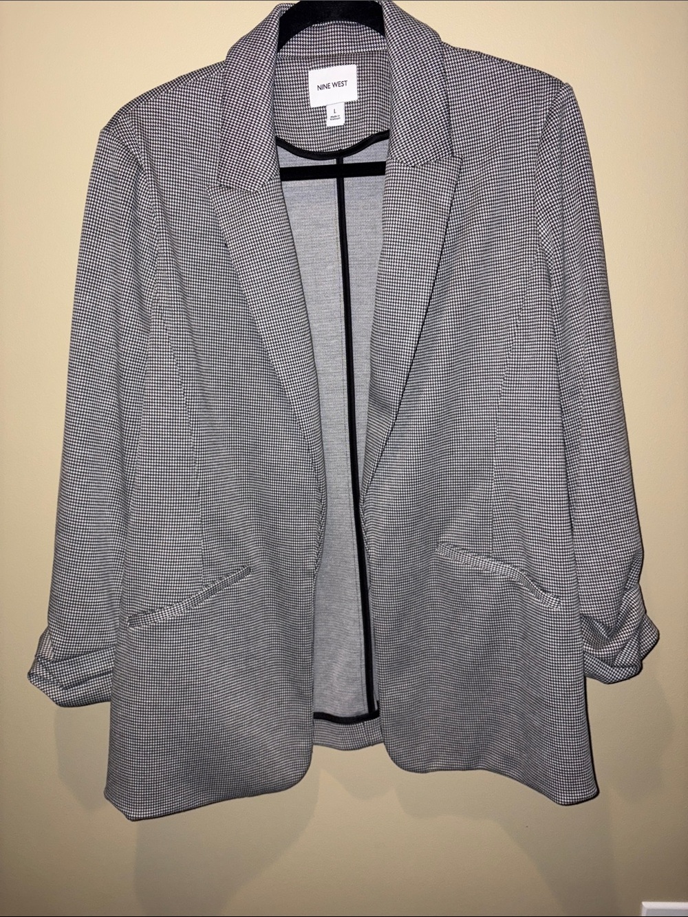 Nine West | Women's Gray Houndstooth Open Blazer